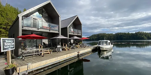 Waterfront cabins at the floating lodge in Work Channel