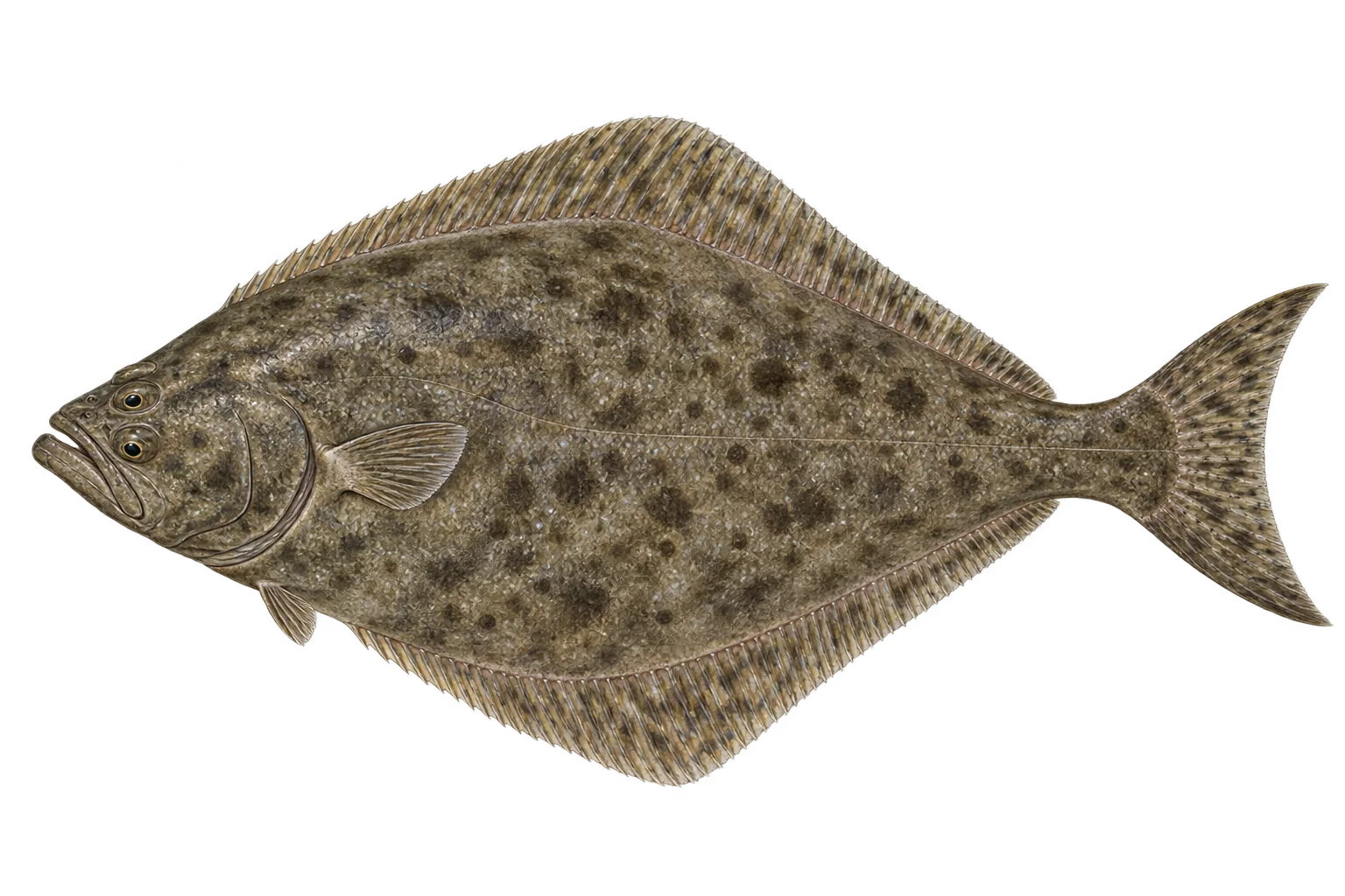 Illustration of pacific halibut, eyed side