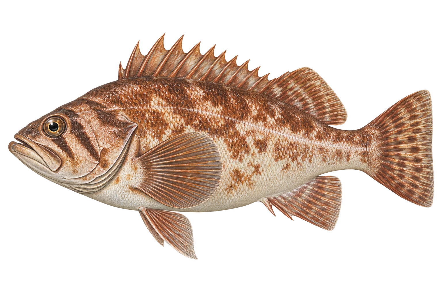 Illustration of copper rockfish — one example of the rockfish group